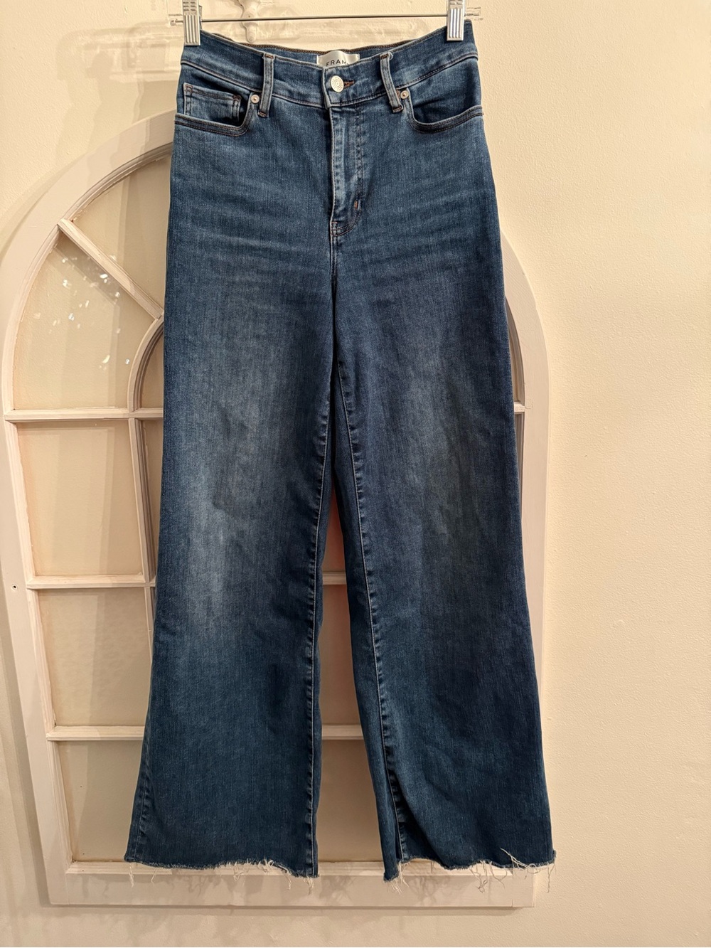 FRAME Le Slim Palazzo High-Rise Wide Leg Jeans - Size 26 Raw Hem Boho Bohemian